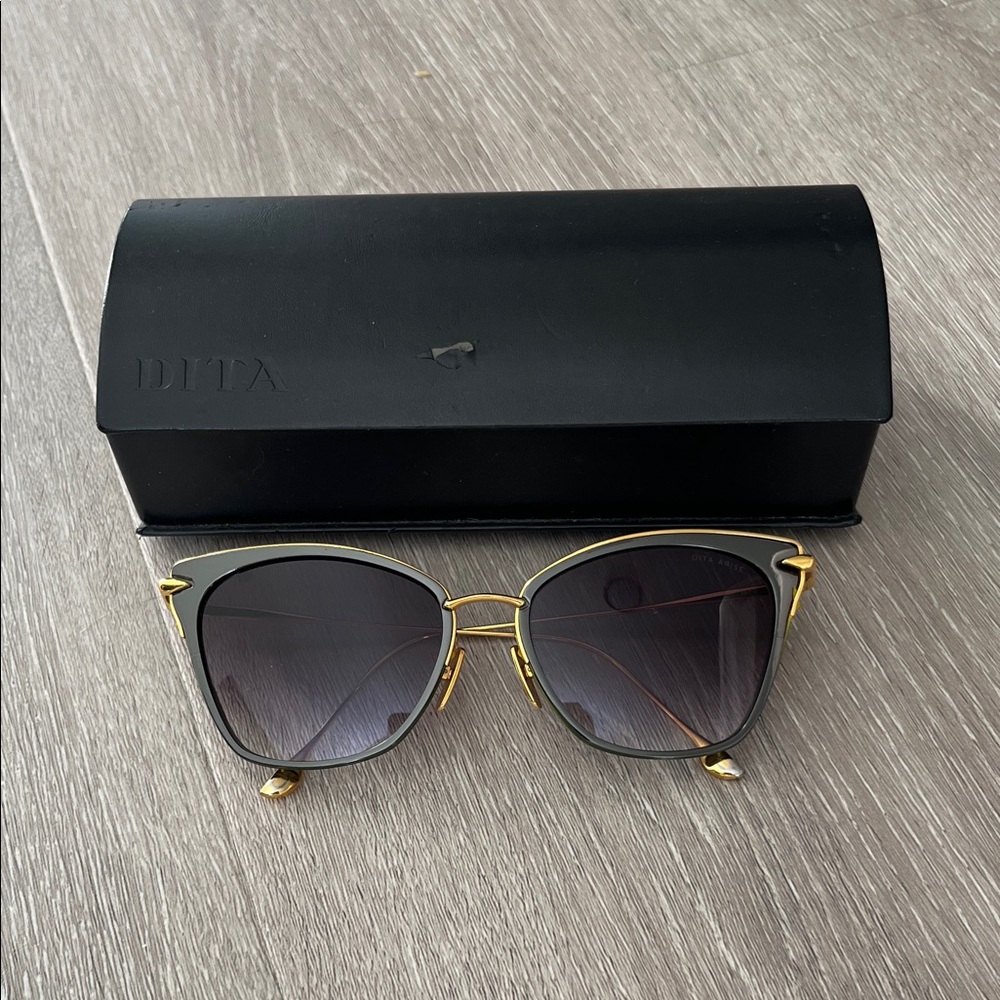 DITA Women's Sunglasses with Gold Frame and Black Lenses